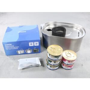 Stainless Steel Cat Water Fountain 19 Filters/Sponges Fancy Feast Senior Food